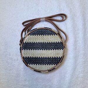 Thirty-One Black and Cream Striped Crossbody Bag